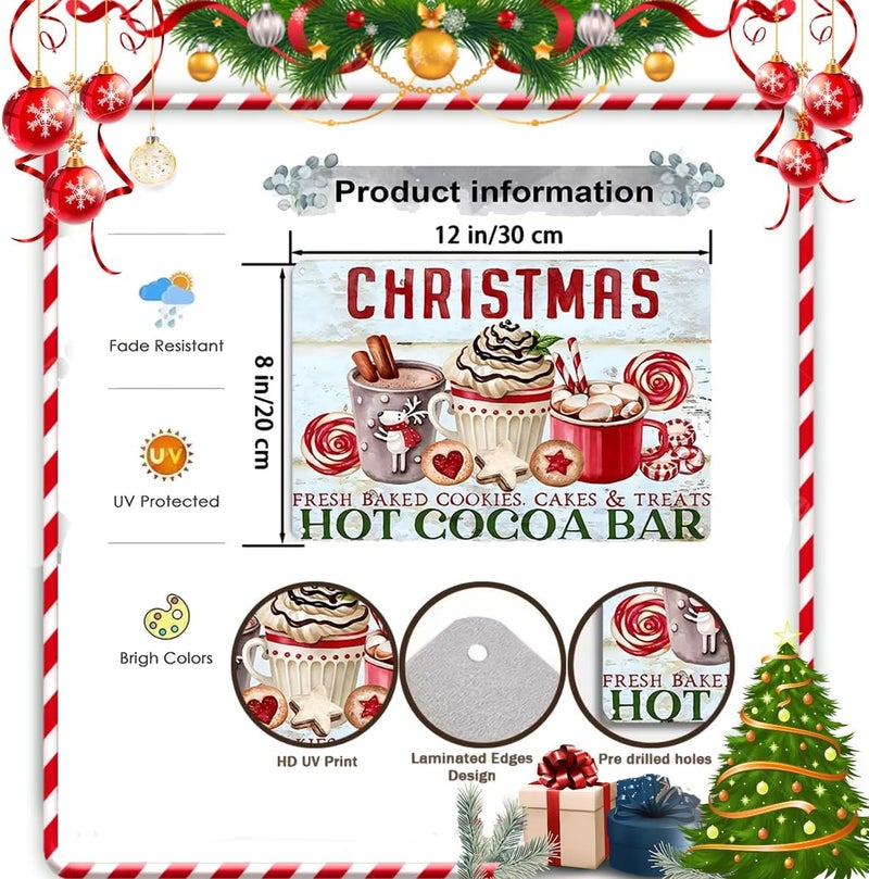 Joyline Vintage Christmas Decor Gifts Rustic Hot Cocoa Bar Fresh Baked Cookies Cakes&Treats Tin Sign for Home Farmhouse Kicthen Cafe Bar Wall Decor 8 x 12 inches (3238) - Image 2